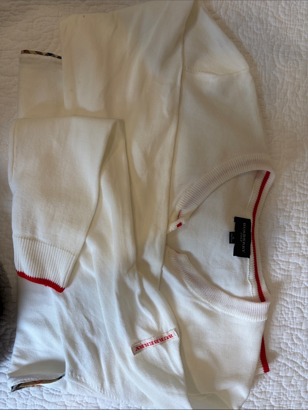 Burberry Golf White Button-Up Cardigan with Red Trim - Picture 14 of 14